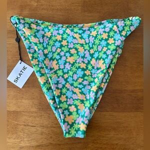 Skatie Green Floral Bikini Bottom with Yellow & Pink Flowers